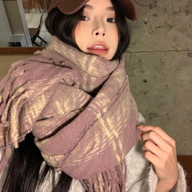 New Knitted Vintage Scarf Headscarf Winter Women Men Plaid Tassel Warm Scarve Pashmina Mujer Femme Male Pareo Wrap Shawl Unisex