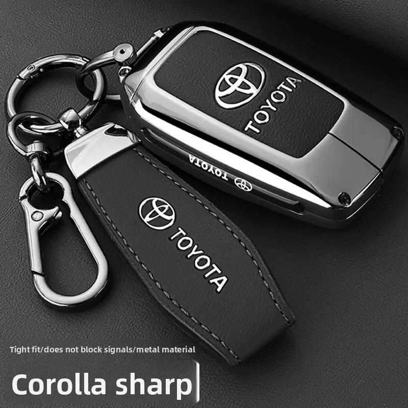 QHJS9 Zinc Alloy Leather Car Key Case Cover Shell for Toyota CHR Hilux Fortuner Land Cruiser 200 Camry Corolla Crown RAV4 Highland