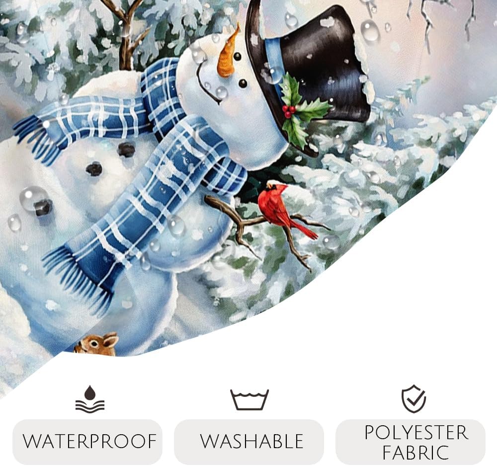 Winter Snowman And Cardinals Shower Curtain Christmas Wonderland Trees Holiday Bathroom Curtain For Decor Waterproof Fabric Sets