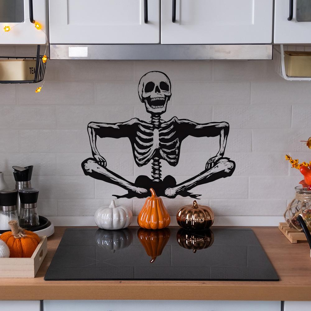 Smiling Halloween Skeleton Glass Showcase Bedroom Home Decoration Stickers Wall
