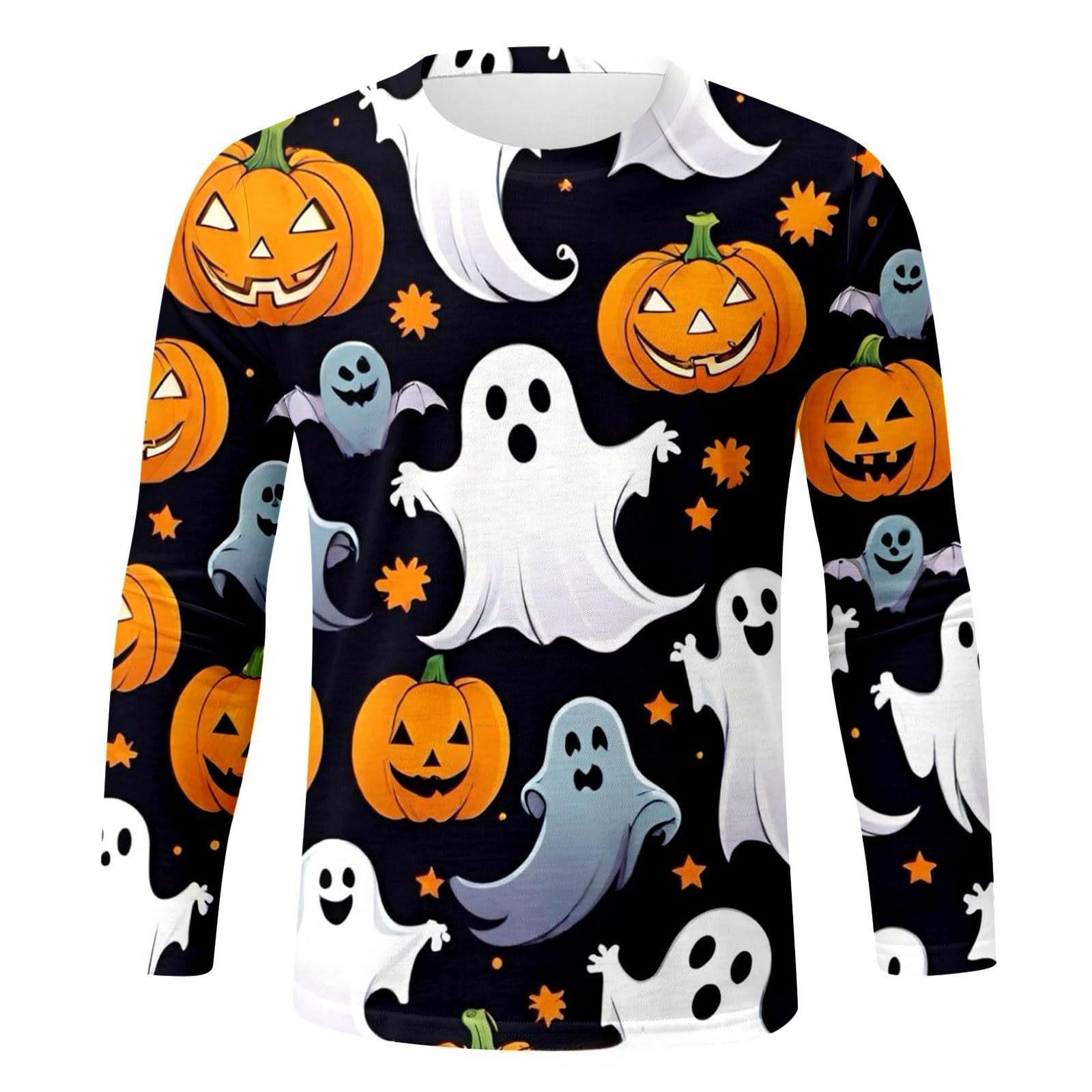 

Весенне-осенний топ с круглым вырезом и 3D-принтом на Хэллоуин, модные повседневные мужские футболки с длинным рукавом 5XL