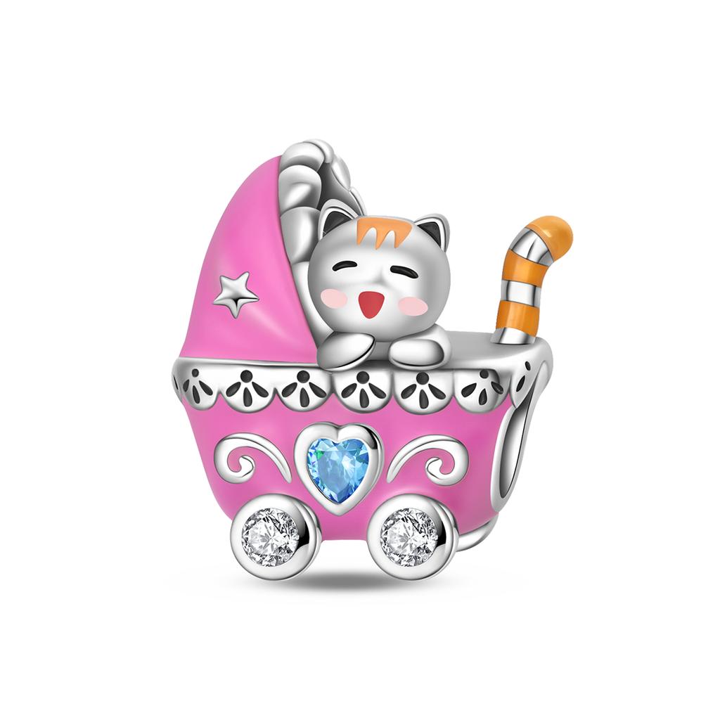Copper Rubik'S Cube Pet Cat Charm Pink Cz Beads Dangle Pendant Fit Original Charms Bracelets Women Diy Jewelry Gift