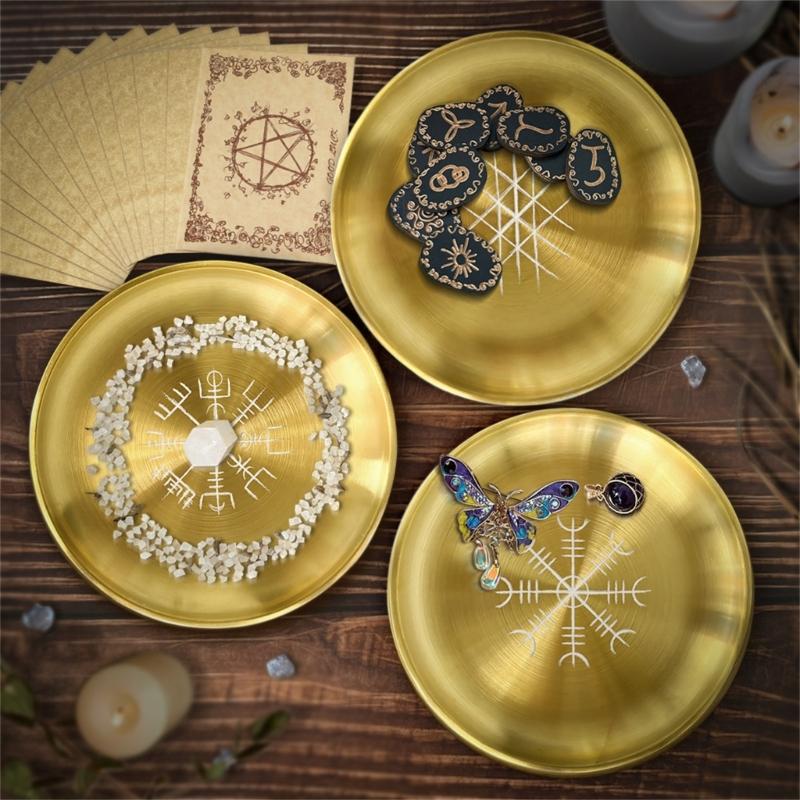 Zinklegierungen Kerzenhalter Tablett Schmuck Kristall Aufbewahrungstablett Organizer Tarots Kerzenständer Platte Dekorativ Teelichthalter