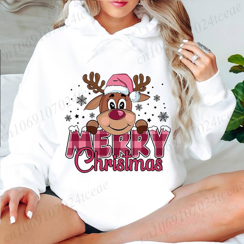 

Graphic Hoodie Merry Christmas Reindeer Fashion Women Clothing Loose Hooded Pullovers Long Sleeves Hoodies S