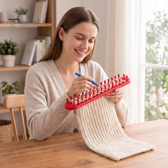 Adjustable Peg Loom Long Knitting Hook Set, Beginner for DIY Hat Rectangular Set Scarf Shawl, Plastic Yarn Weaving with Crochet