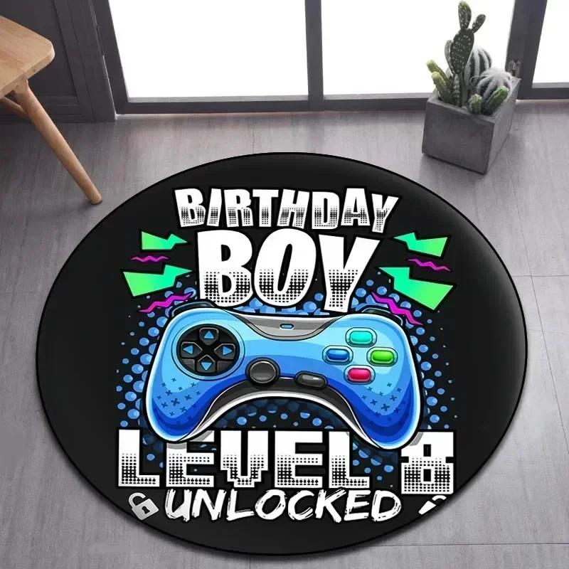 Cartoon Gamer Game Controller Round Area Rug,Circle Carpet Rugs for Living Room Children's Bedroom Sofa Decor,Non-slip Floor Mat