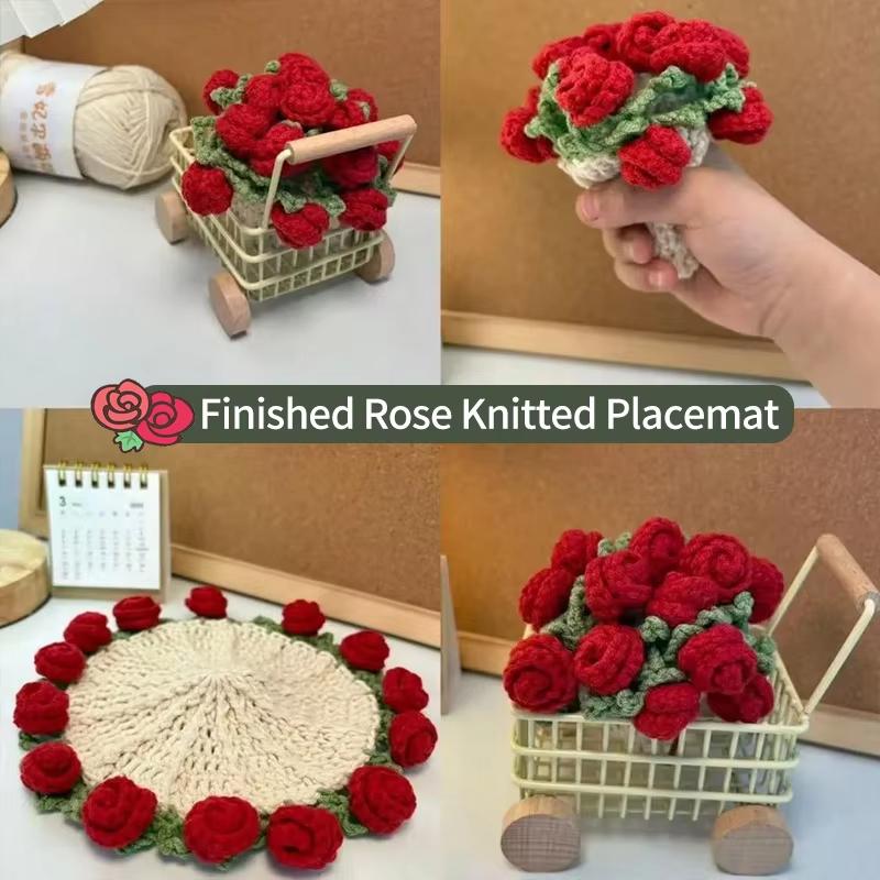 Handmade Crochet Rose Flower Coaster Set Heat-Resistant Cup Mats for Home Decor DIY Mother's Day Gift Eco-Friendly