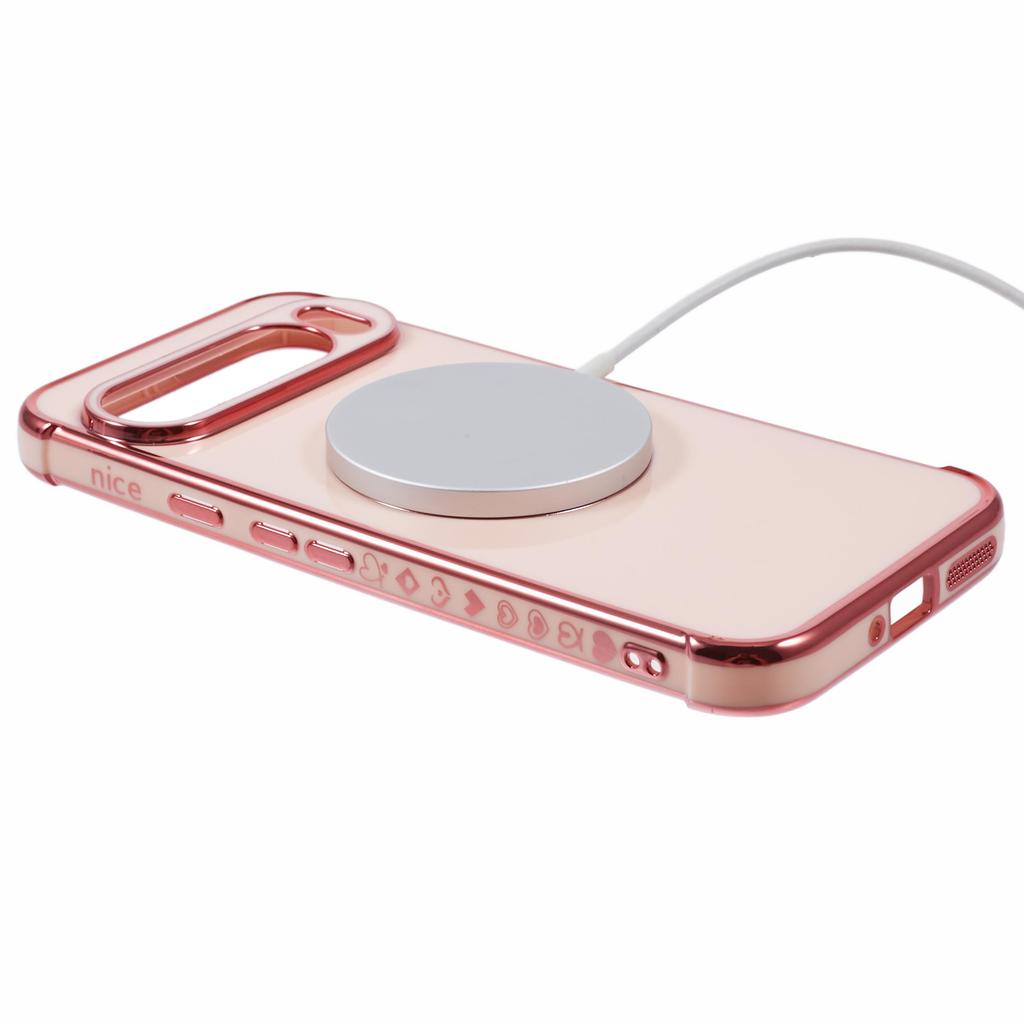 Für Google Pixel 9 Pro XL Hülle Kompatibel mit MagSafe Galvanisierte TPU Handyhülle Hohle Liebesherzen