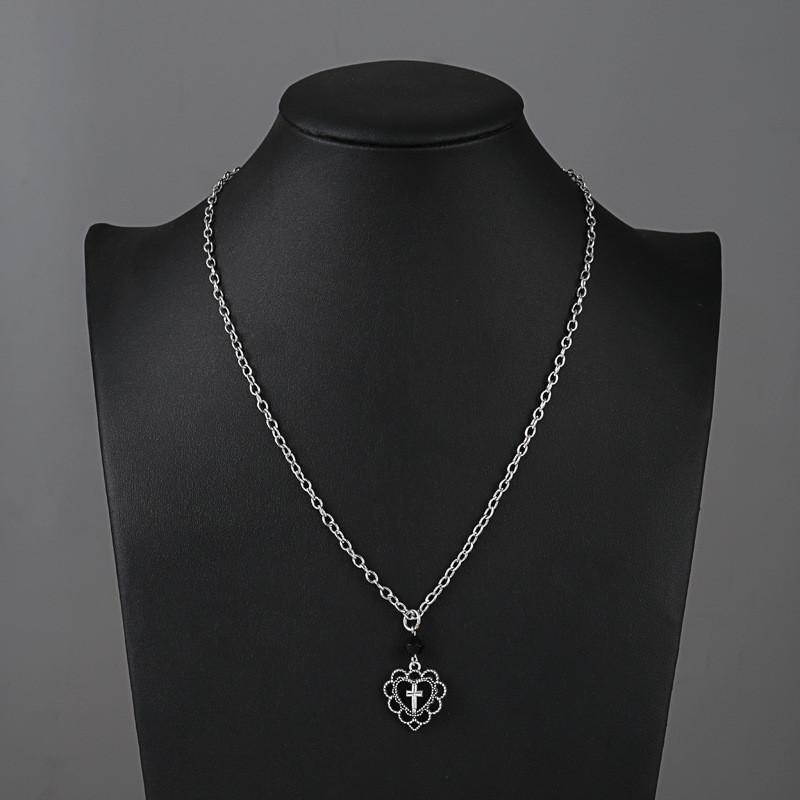 Gothic Punk Style Heart Cross Pendant Necklace With Alloy Chain For Women And Men