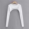 Women's Neck Ribbed Crop Top Pullover Long Sleeve Cropped T-Shirt Casual Boleros Shurgs Streetwear