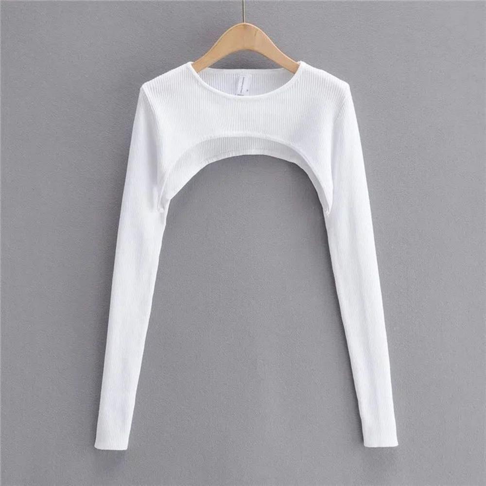 Women's Neck Ribbed Crop Top Pullover Long Sleeve Cropped T-Shirt Casual Boleros Shurgs Streetwear
