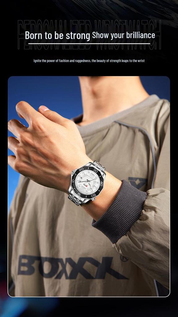 OFNS Men's Rotating Bezel Quartz Watch: 3D Numerals, Waterproof, Steel Strap, Ideal for Business & Commuting