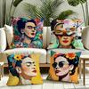 Kunst FFrida Kahlo Kissenbezug Seidiger Kurzer Plüsch Versteckter Reißverschluss Staubdicht Sofakissenbezug für Heimdekoration