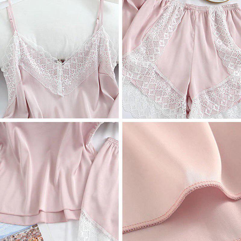 Women's Silk Satin Pajamas Set Sling Simulation Silk Pajamas Casual Wear M~XL