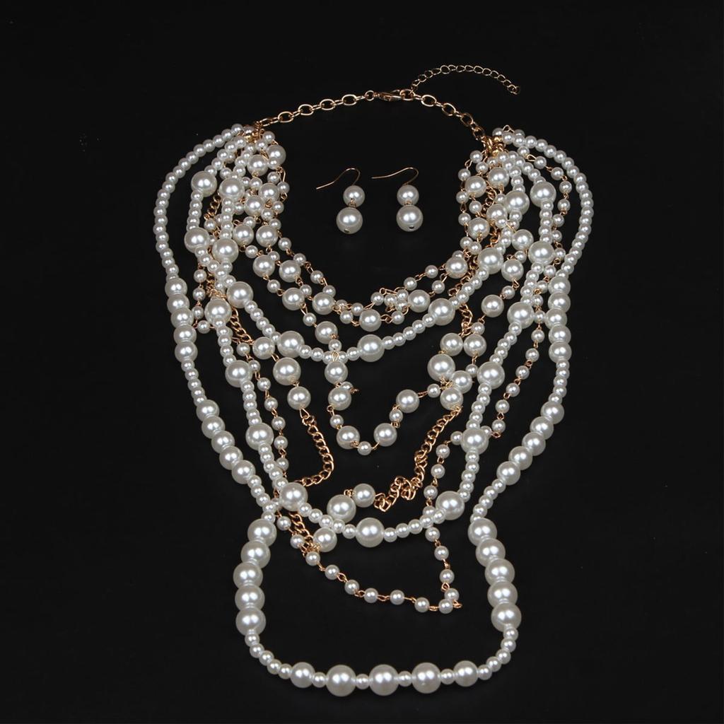 Statement Long Pearls Necklace With Earrings Set for Trendy Women Seek Unique Styles In Fashion Accessories Daily Use