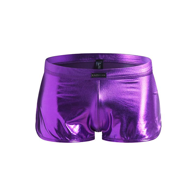Sexy Men Boxers Shorts Low Waist Male Panties Legs Slit Underpants Imitation Leather Exotic Stage Show Night Club Gay Underwear