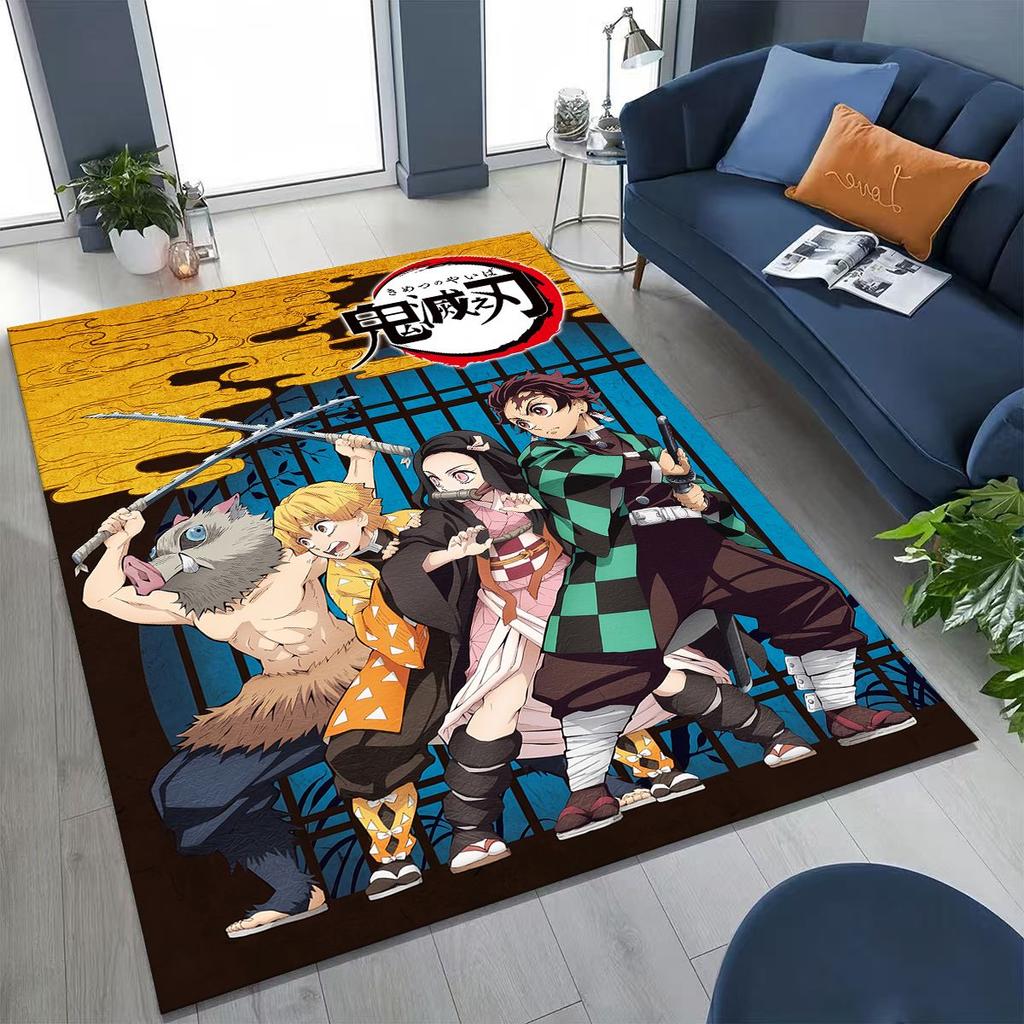 Anime Demon S-Slayer Kamado Nezuko Tanjirou Kreslený koberec pro ložnici, obývací pokoj, pohovku, domácí rohožku, dekor, dětská protiskluzová podložka na podlahu