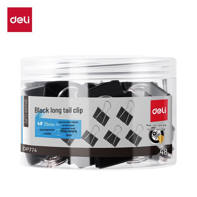 Deli 25mm Matte Black Binder Clips (48-Pack)