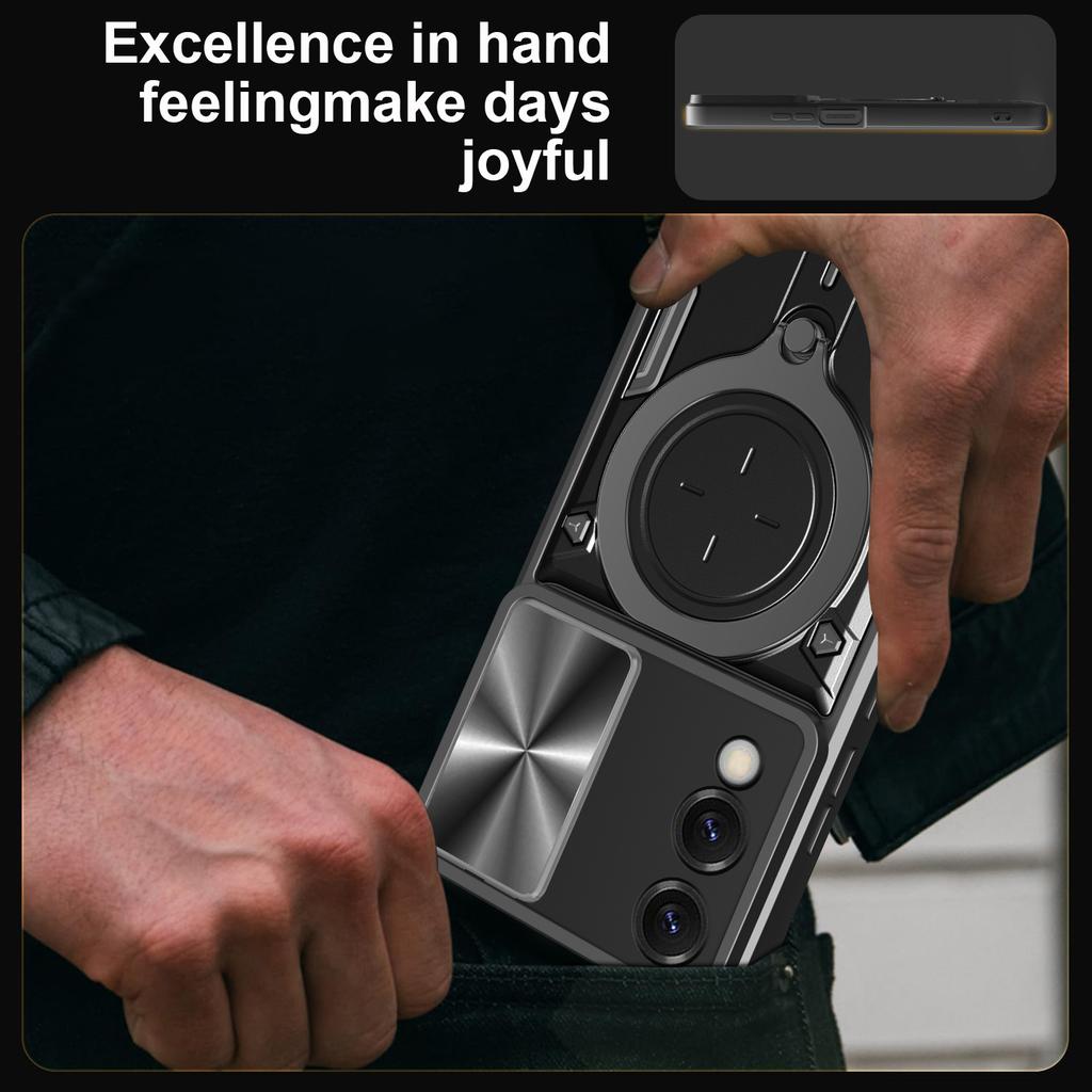 For Samsung Galaxy S25 Edge Case TPU + PC Phone Cover with Kickstand , Slide Lens Window