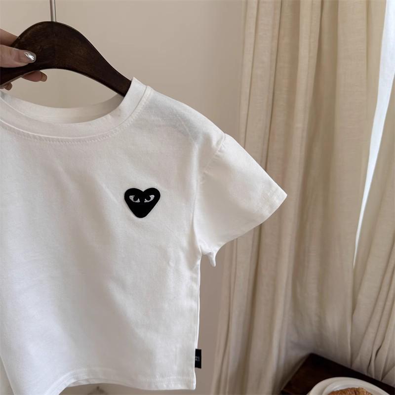

Ice Silk Cotton Striped Heart Short Sleeve Baby Top - Unisex Summer 2025 130