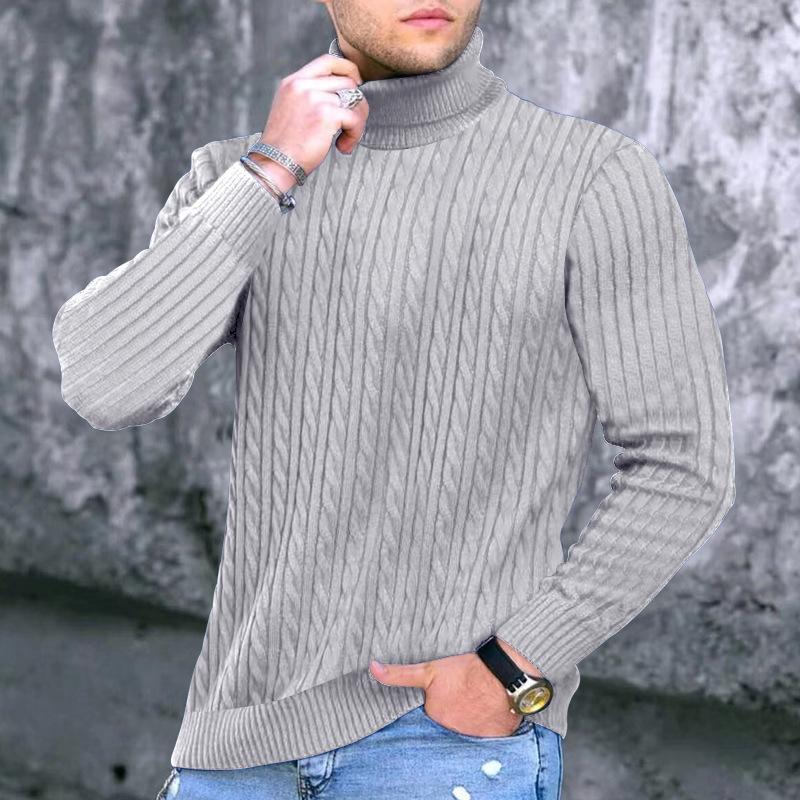 Autumn Winter Men's Knit Sweater High Neck Warmth Fashion Solid Color Slim Fit Male Bottoming Tops Jacquard Pullovers
