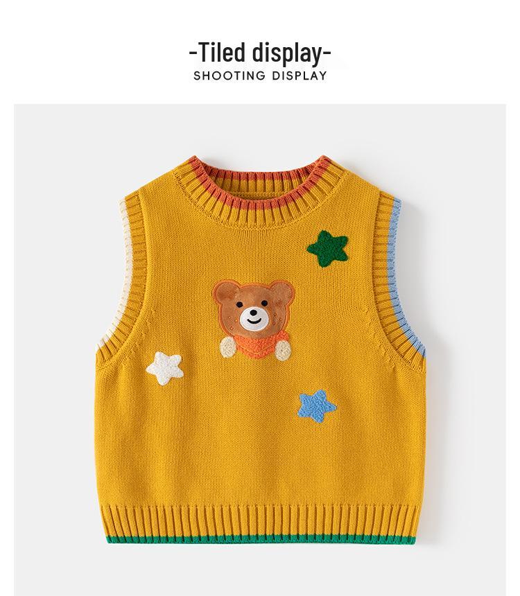 2024 Children's Cartoon Bear Sweater Vest - New Sleeveless Wool Pullover for Boys