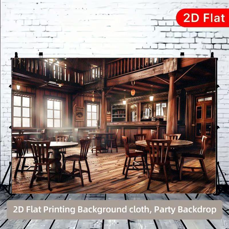 2D Plane 1 Piece of Rustic Wooden Bar - Warm Tavern Background Cloth Suitable for Birthday Parties Wedding Photography