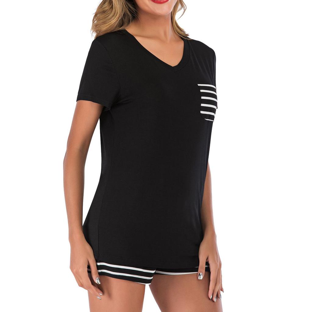 Women's Pajama Sets Short Sleeve Stripe Sleepwear Lapel  Nightwear Soft  Sets