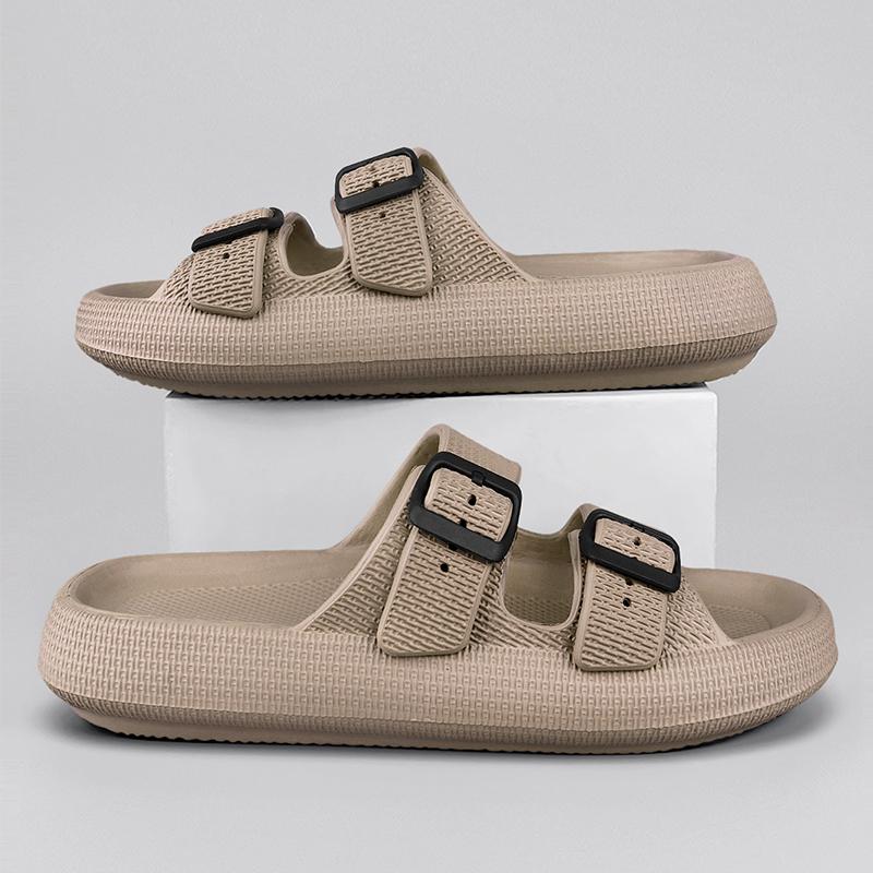 Men's Buckle Decor Slippers,Lightweight EVA Slides,Non-Slip Open Toe Shoes for Indoor Outdoor Beach House