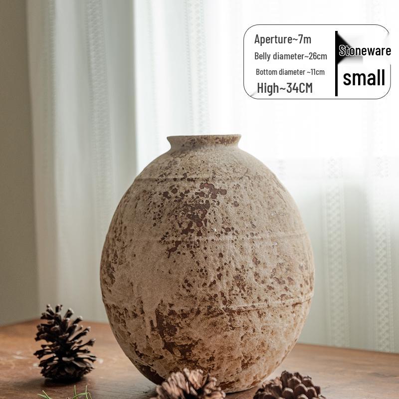 

Керамічна ваза в стилі вабі-сабі з Цзіндечженя - Ретро груба кераміка, центральна декоративна банка