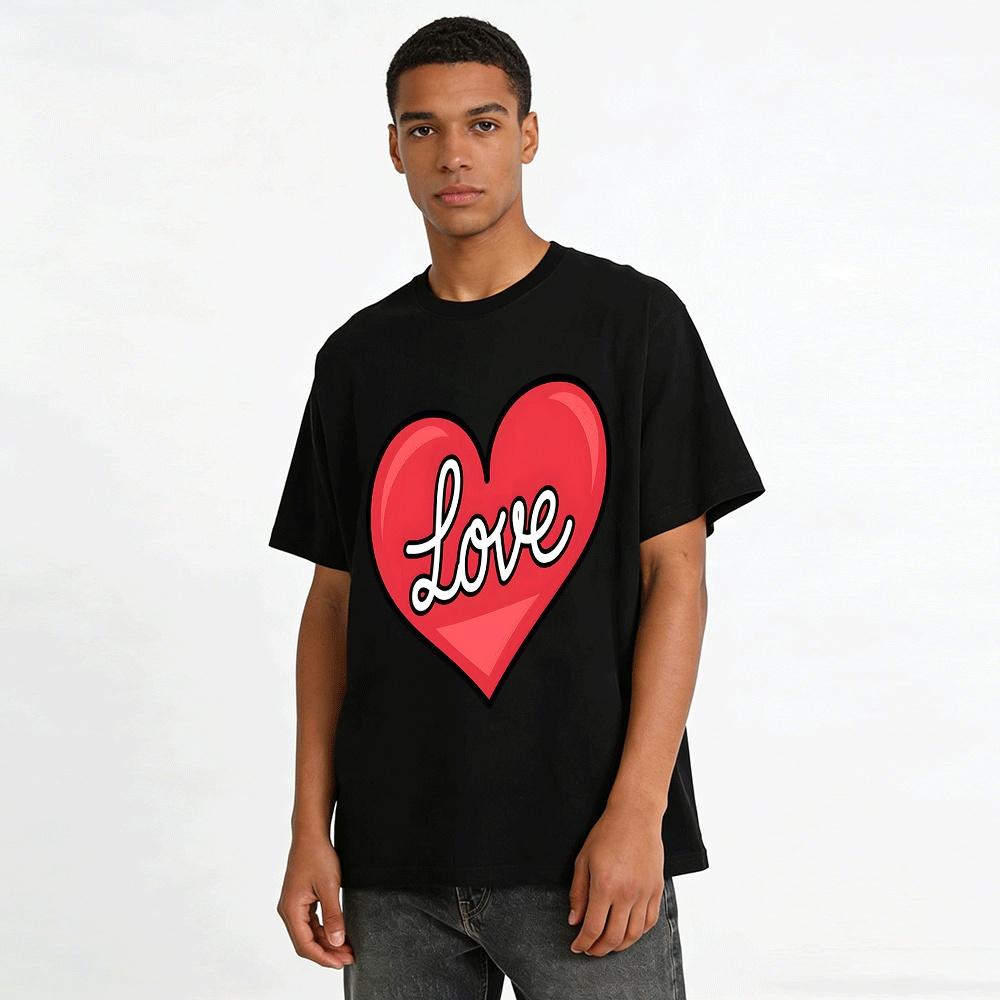 Liebesherz-Print Lässiges T-Shirt Unisex Bequemes Alltags-Oberteil Reines Baumwoll-T-Shirt