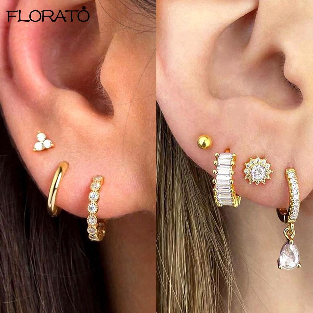 925 Silver Needle 11/13mm Small Hoop Earrings for Women Circle Piercing Huggie Earrings Multicolor Zircon Earrings Party Jewelry