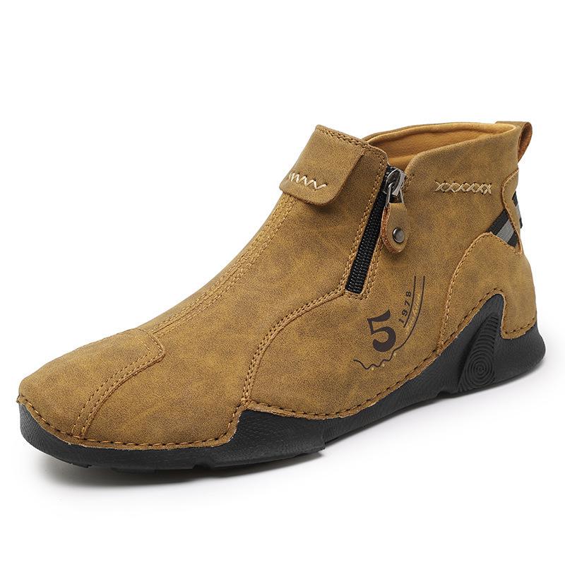 2023 Winter Men s Mid-Calf Leather Slip-On Martin Boots with Zipper - Large Size, Handmade Casual 38 коричневый