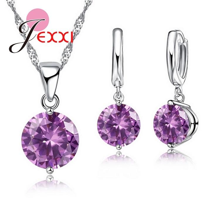 Wholesale Dedicated 925 Silver Jewelry Sets 8 Colors Cubic Zircon Pendant Set Anniversary Earrings Necklace Accessories