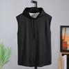 Men Summer Vest Hooded Drawstring Solid Color Loose Pullover Sports Soft Sleeveless Summer Tank Top Male Clothes