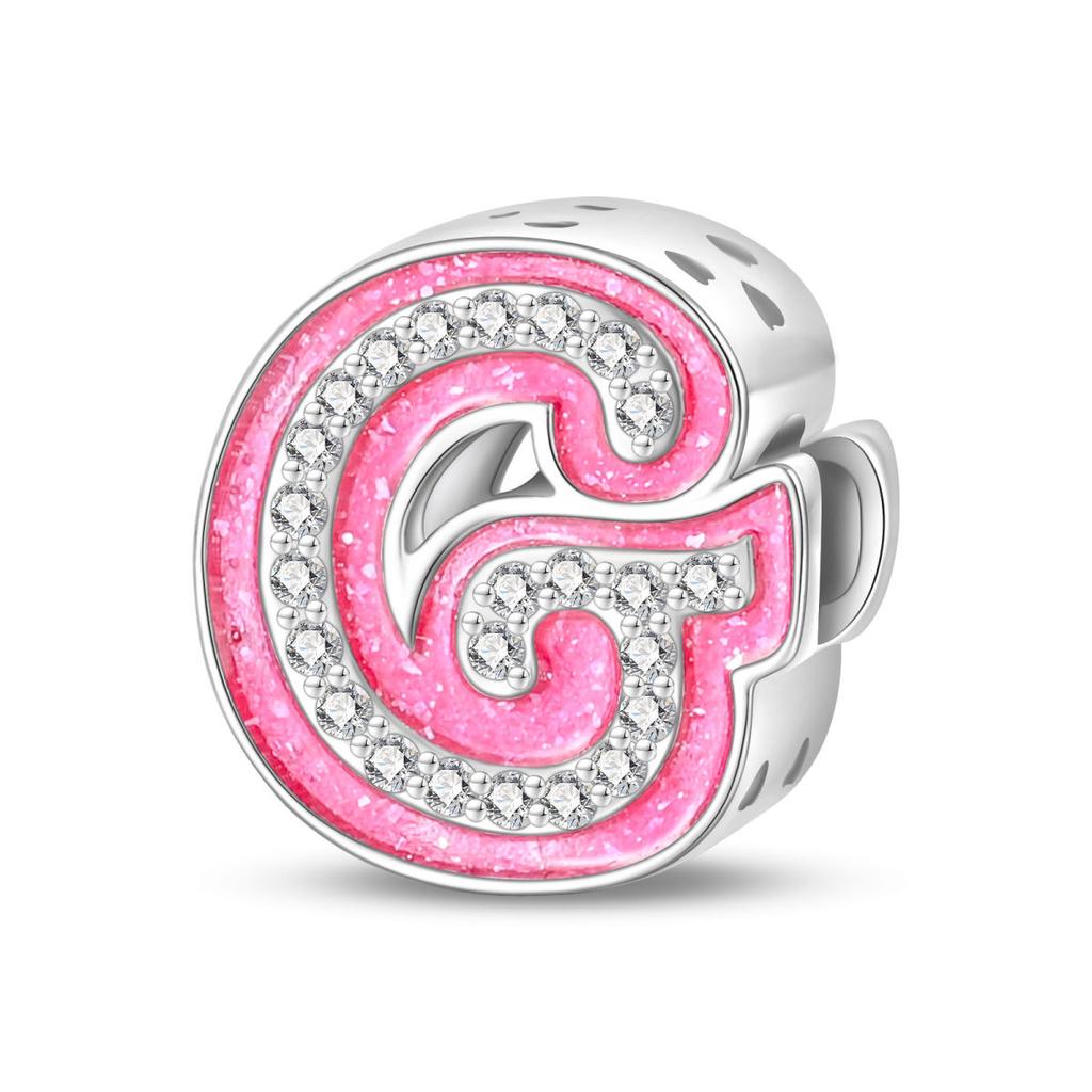 Pink Barbie Style Alphabet Bead Charms DIY Bracelet Jewelry Accessories 925 Silver