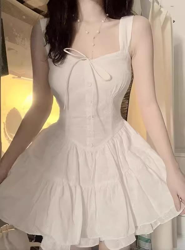 French first love white puffy suspender short skirt small man sweet temperament thin wear pure desire dress