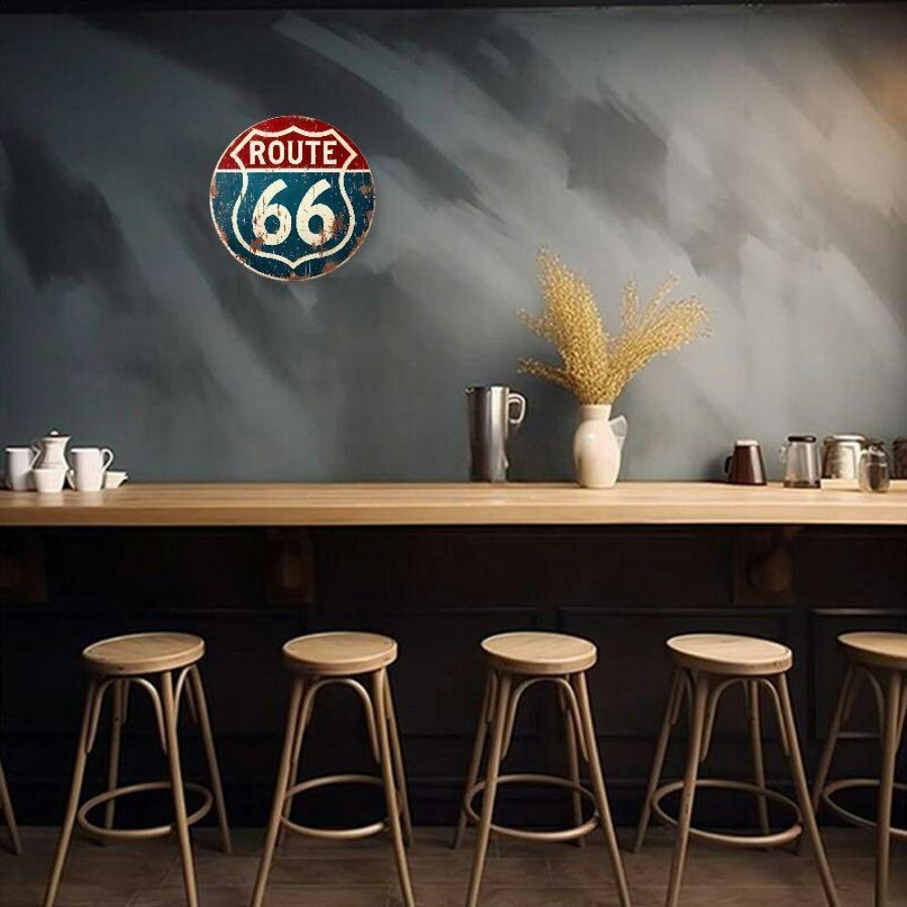 Hisun Tin Sign HD Aluminum Metal Sign Vintage Route  Round Wall Decor Retro American Highway Road Sign Design Tin Poster for Home Garage Ba