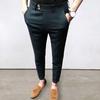 Men Ninth Pants Solid Color Soft Fabric Slim Fit Zip Up Straight Men Trousers Daily Clothes