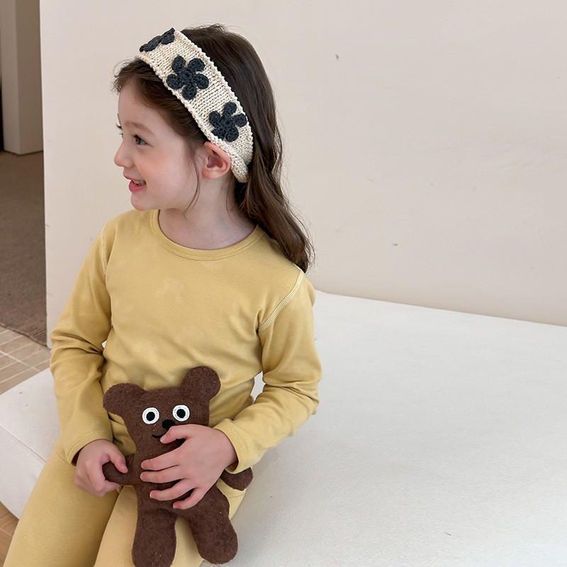 Kids Cotton Wool Blend Pajama Set Solid Color Soft Homewear Girls Boys