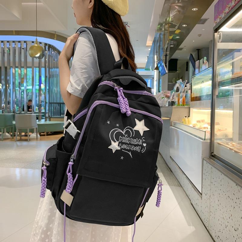 High Value New Junior High School Schoolbag Girls Solid Color Fresh Leisure Travel Backpack Large Capacity Backpack