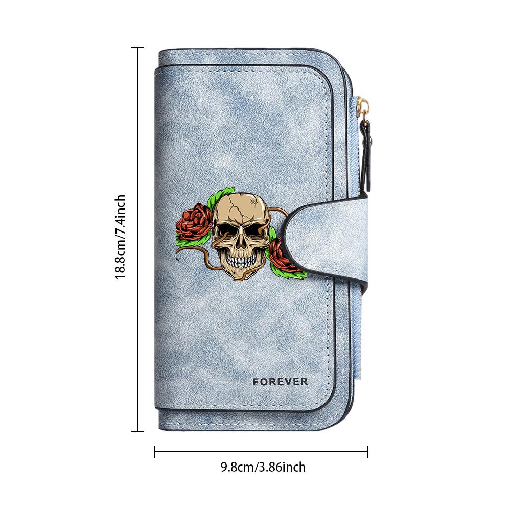 Gothic Skull Rose Wallet Forever Bifold Multi Card Holder Purse