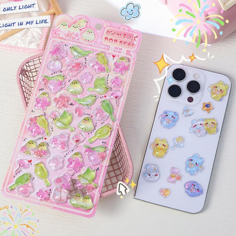 4 Pcs/Set Shiny Crystal Decorative Stickers - Cute Animal & Flower Embellishments for Journal DIY & Phone CaseAnimeWorlds Store