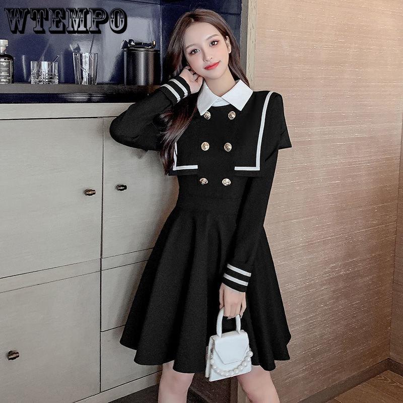 Women's Dress In Spring and Autumn Season Design Sense Dress Long Sleeve A-line Skirt with Waistband and Plush Thickened Outer-wear Skirt