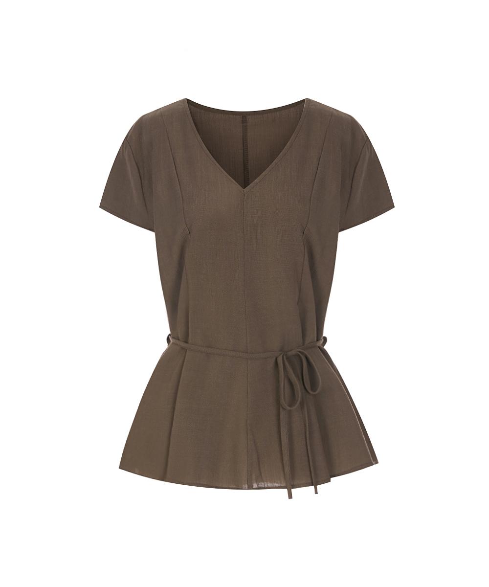 Page Flynn V-Neck Pintuck Strap Blouse_P6Bbl031C Brown/Free