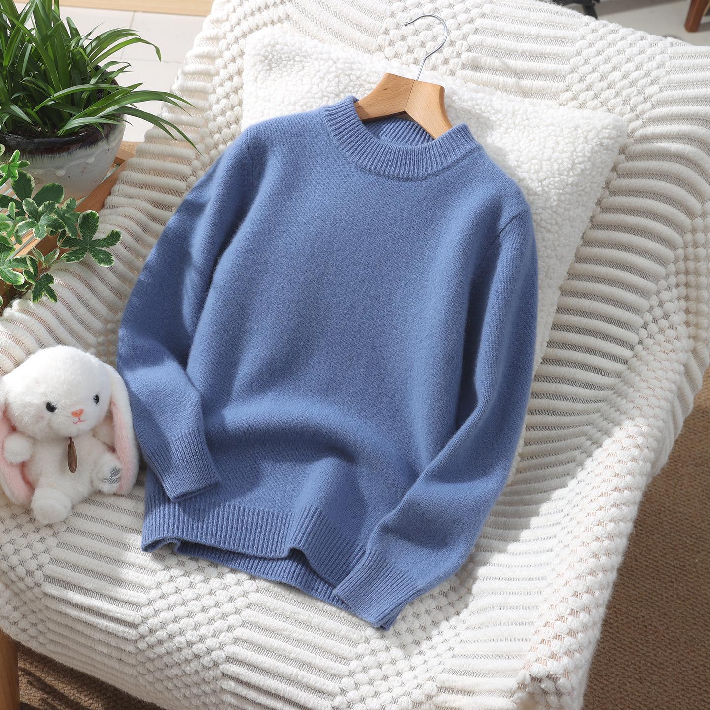 

New Unisex Kids Double-Strand Thickened Wool Knit Half-High Collar Pullover Sweater 110