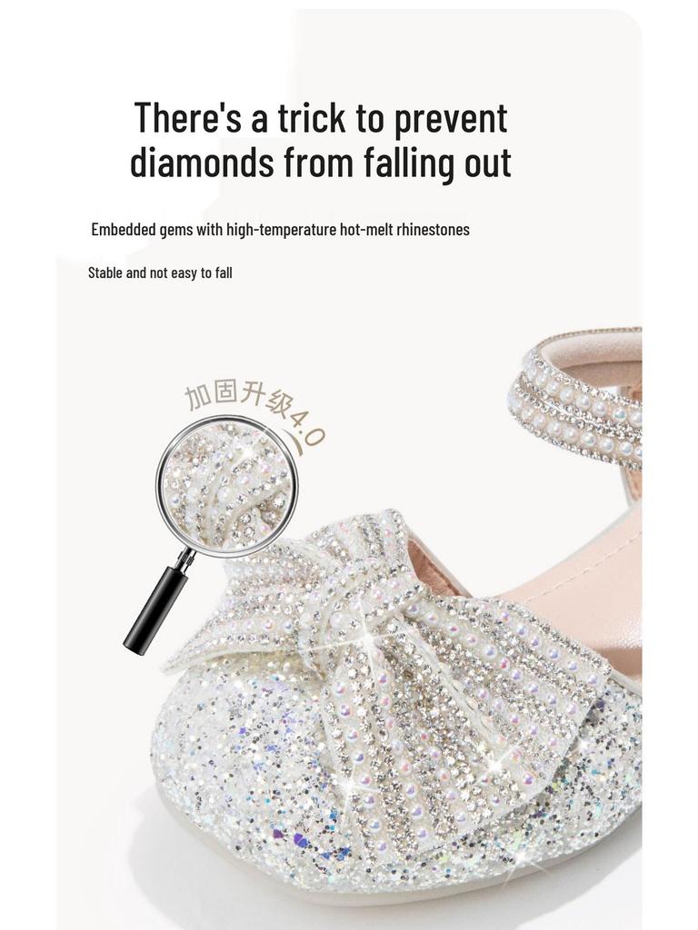 Mädchen Prinzessin Kristallschuhe - Frühling/Sommer 2025: Glänzende Leder-High Heels mit weicher Sohle für Kleinkinder