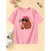 Girls' Stylish Hoodie with Capybara Printed T Shirts Kids Children's T-shirt Boys Girls Summer Spring Casual Top Tee