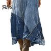 Casual Dress for Women Denim Print Maxi Women, Long Sleeve V Versatile Women's Neck Dress, Summer Loose A-line Flowy Vacation