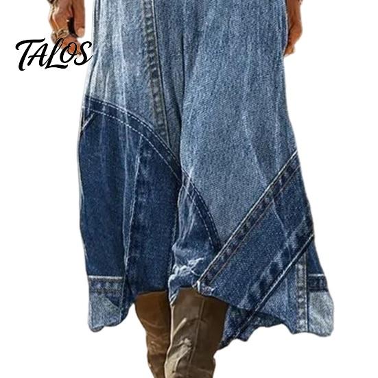Casual Dress for Women Denim Print Maxi Women, Long Sleeve V Versatile Women's Neck Dress, Summer Loose A-line Flowy Vacation
